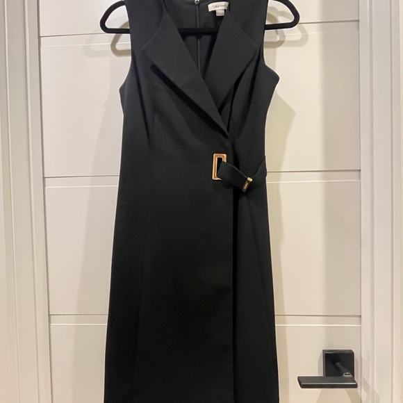 Calvin Klein Black and Gold Sheath Midi Dress - Picture 1 of 2